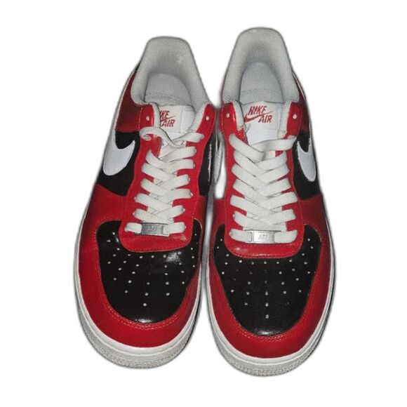 Other - Nike Air Force 1 Custom White Shoes Chicago Bulls Red & Black Mens 10.5